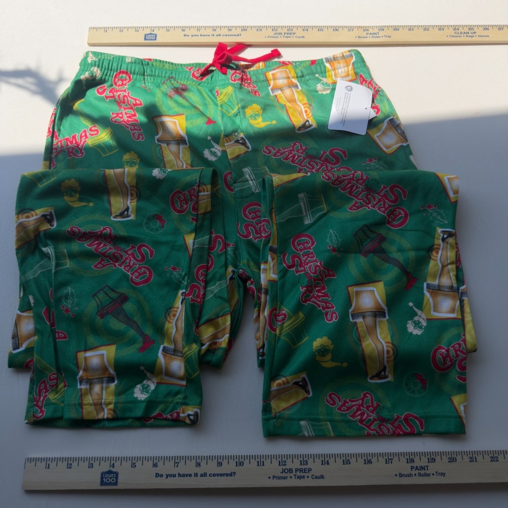 A Christmas Story Mens Pajama Pants XL Green Polyester Leg Lamp #179 ShanMae